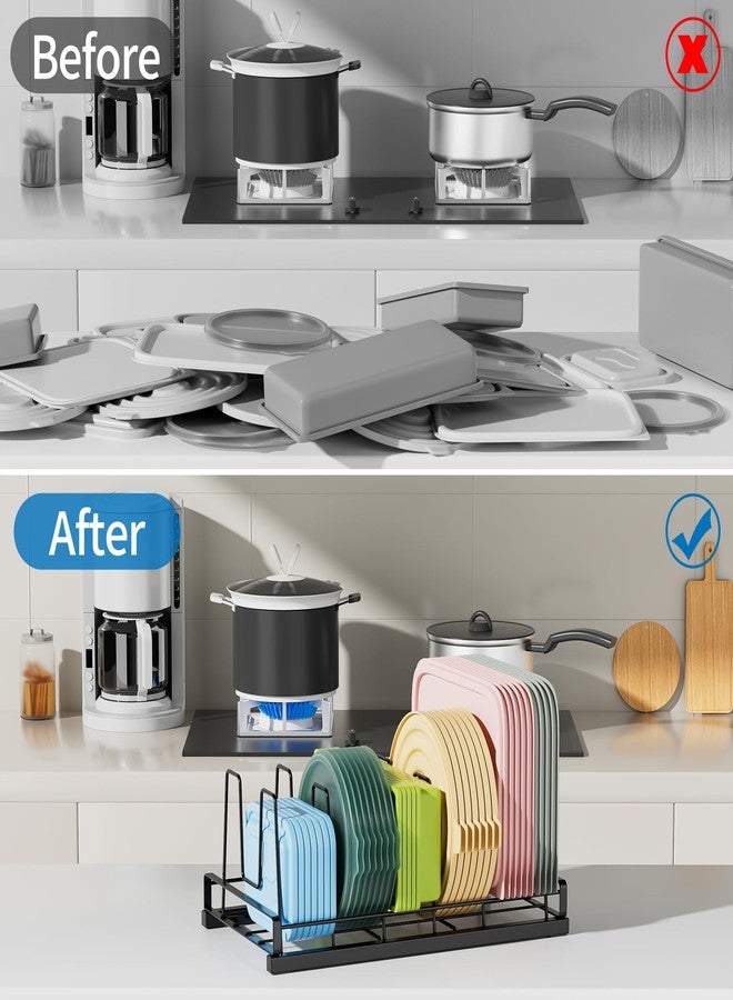 GAGUIUP Food Container Lid Organizer, Adjustable 6 Dividers Full-Metal Pot and Pan Organizer Rack for Kitchen Cabinets, Drawers, Cupboards, Pantry Shelves Storage, Black - Image 4